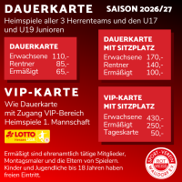 Verkaufsstart Dauerkarten für die Saison 2026/27